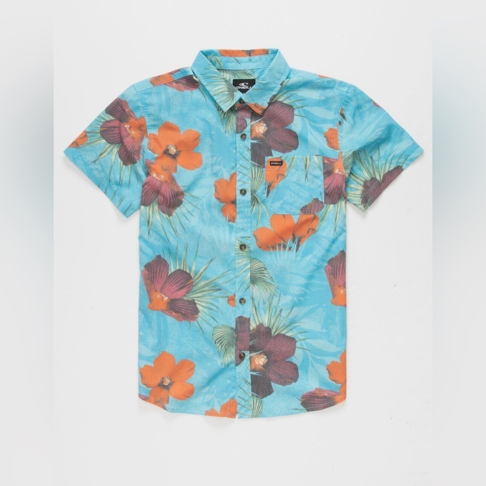 O’Neill blue floral short sleeve casual button down shirt - Picture 2 of 5